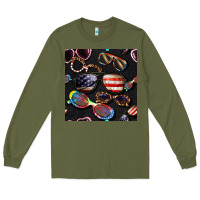 Army Green 4th of july glasses  seamless pattern Long Sleeve Tee - BundleAndBundleShop