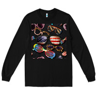 Black 4th of july glasses  seamless pattern Long Sleeve Tee - BundleAndBundleShop