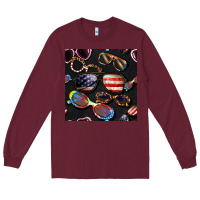 Burgundy 4th of july glasses  seamless pattern Long Sleeve Tee - BundleAndBundleShop