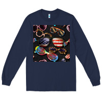 Navy 4th of july glasses  seamless pattern Long Sleeve Tee - BundleAndBundleShop