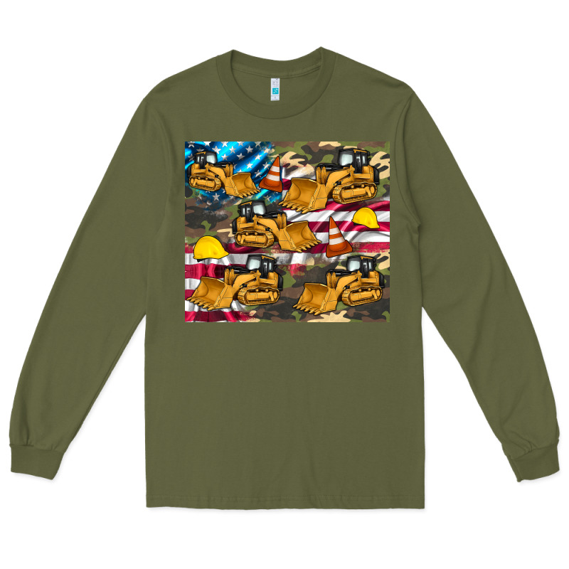 Bulldozer Camouflage American Flag Long Sleeve Tee by Artiststas | Teevron
