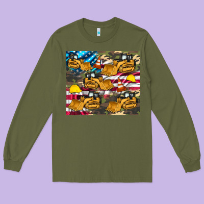 Bulldozer Camouflage American Flag Long Sleeve Tee Designed By Artiststas