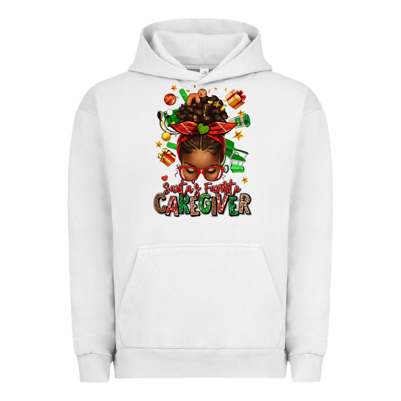 Santas Favorite Caregiver Afro Messy Bun Urban Hoodie by texasbilliewilder | Teevron
