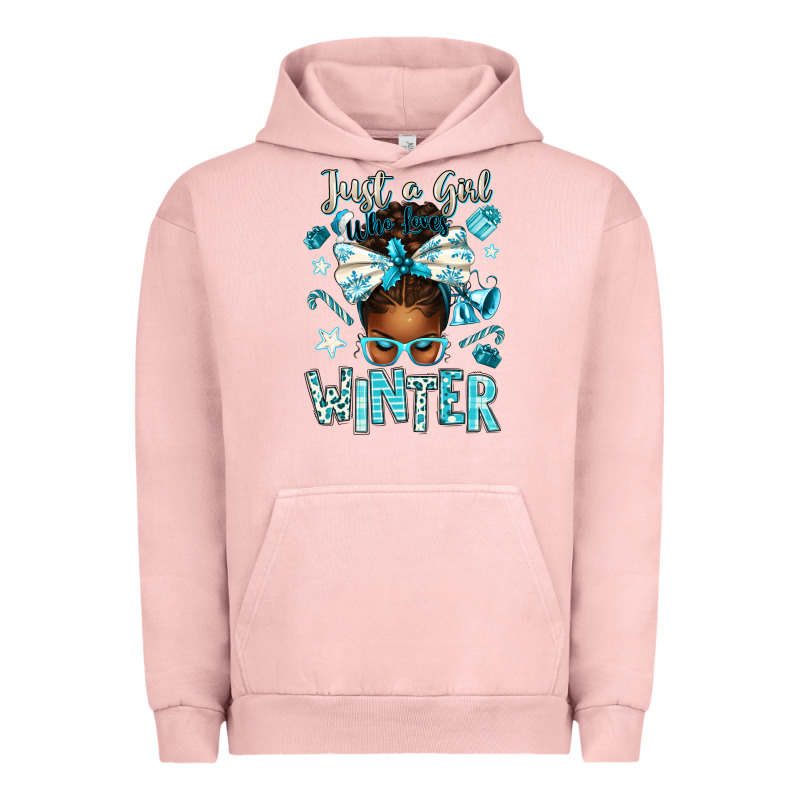 Just A Girl Who Loves Winter Afro Messy Bun Urban Hoodie by texasbilliewilder | Teevron