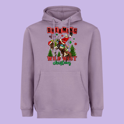 Dreaming Of A Wild West Christmas Cowboy Santa Heavyweight Hoodie Designed By Maliassmallbusiness
