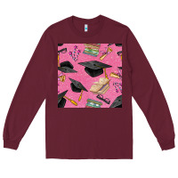 Burgundy pink glitter graduation seamless pattern Long Sleeve Tee - BundleAndBundleShop