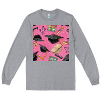 Heather Grey pink glitter graduation seamless pattern Long Sleeve Tee - BundleAndBundleShop