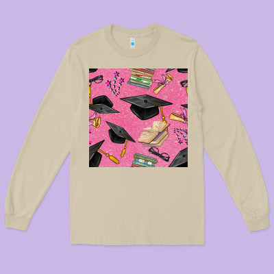 Pink Glitter Graduation Seamless Pattern Long Sleeve Tee Designed By Bundleandbundleshop