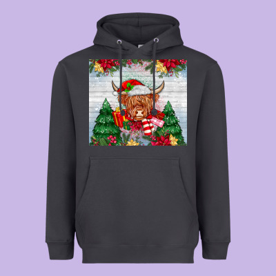 Christmas Cow Heavyweight Hoodie Designed By Maliassmallbusiness