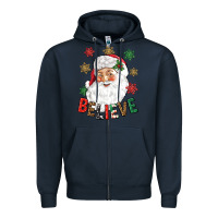 Navy Believe Christmas Zipper Hoodie - NancyCooperArtShop