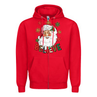 Red Believe Christmas Zipper Hoodie - NancyCooperArtShop