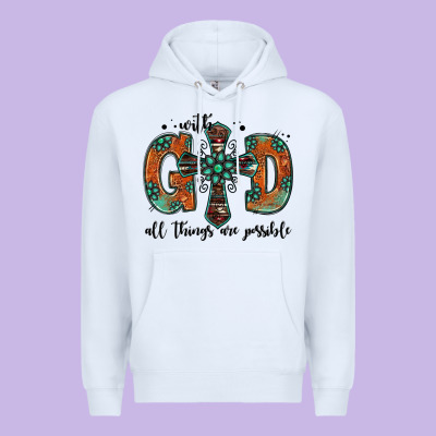With God All Things Are Possible Gemstone Cross Premium Hoodie Designed By Jasminsmagicworld