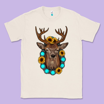 Deer Gemstone Sunflower Classic Tee Designed By Jahusdesignshop