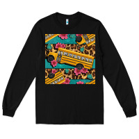 Black school bus and leopar seamless pattern Long Sleeve Tee - BundleAndBundleShop