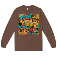 Chestnut school bus and leopar seamless pattern Long Sleeve Tee - BundleAndBundleShop