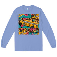 Colony Blue school bus and leopar seamless pattern Long Sleeve Tee - BundleAndBundleShop