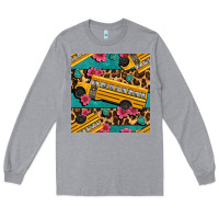 Heather Grey school bus and leopar seamless pattern Long Sleeve Tee - BundleAndBundleShop