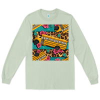 Matcha school bus and leopar seamless pattern Long Sleeve Tee - BundleAndBundleShop