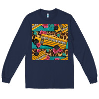 Navy school bus and leopar seamless pattern Long Sleeve Tee - BundleAndBundleShop