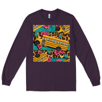 Plum school bus and leopar seamless pattern Long Sleeve Tee - BundleAndBundleShop