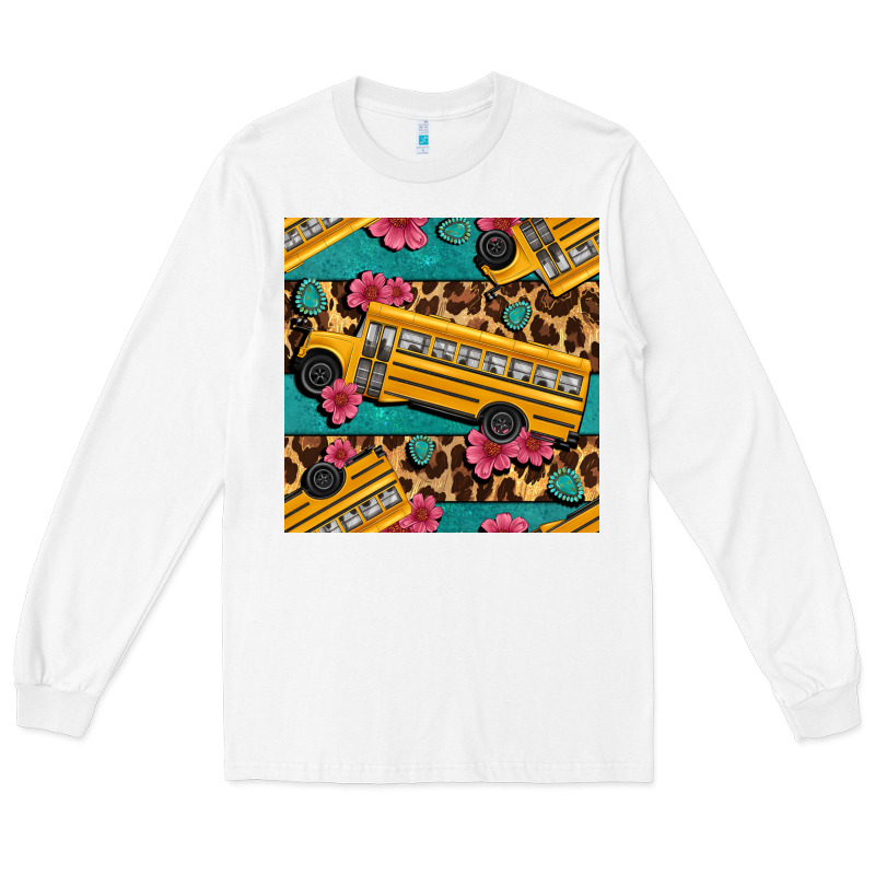 School Bus And Leopar Seamless Pattern Long Sleeve Tee by BundleAndBundleShop | Teevron