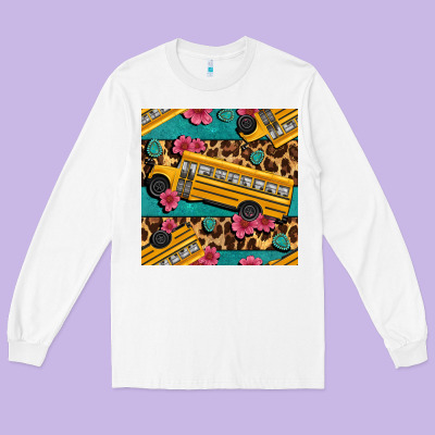 School Bus And Leopar Seamless Pattern Long Sleeve Tee Designed By Bundleandbundleshop