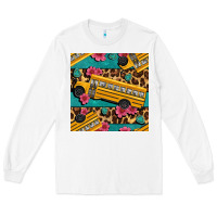 White school bus and leopar seamless pattern Long Sleeve Tee - BundleAndBundleShop