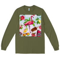 Army Green sweet summer flamingo seamless pattern Long Sleeve Tee - BundleAndBundleShop