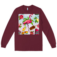 Burgundy sweet summer flamingo seamless pattern Long Sleeve Tee - BundleAndBundleShop