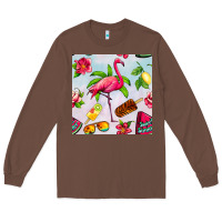Chestnut sweet summer flamingo seamless pattern Long Sleeve Tee - BundleAndBundleShop