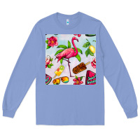 Colony Blue sweet summer flamingo seamless pattern Long Sleeve Tee - BundleAndBundleShop