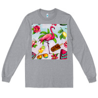 Heather Grey sweet summer flamingo seamless pattern Long Sleeve Tee - BundleAndBundleShop