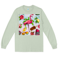 Matcha sweet summer flamingo seamless pattern Long Sleeve Tee - BundleAndBundleShop