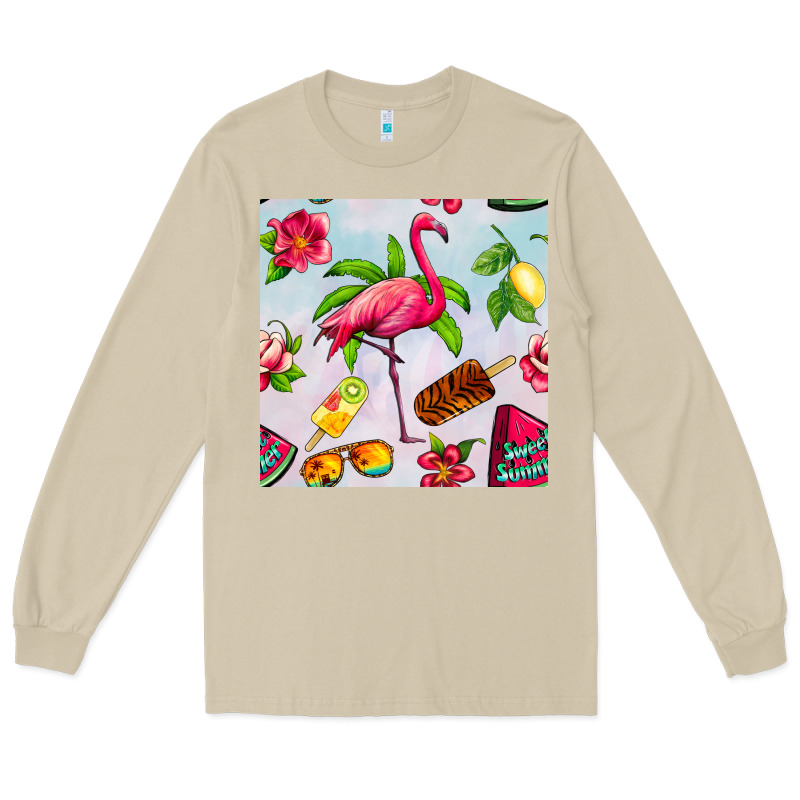 Sweet Summer Flamingo Seamless Pattern Long Sleeve Tee by BundleAndBundleShop | Teevron