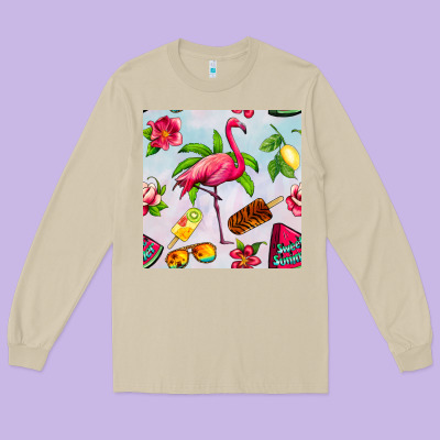 Sweet Summer Flamingo Seamless Pattern Long Sleeve Tee Designed By Bundleandbundleshop