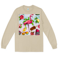 Mushroom sweet summer flamingo seamless pattern Long Sleeve Tee - BundleAndBundleShop