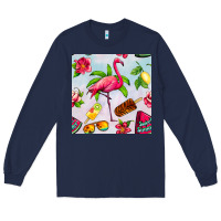 Navy sweet summer flamingo seamless pattern Long Sleeve Tee - BundleAndBundleShop