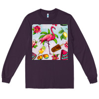Plum sweet summer flamingo seamless pattern Long Sleeve Tee - BundleAndBundleShop