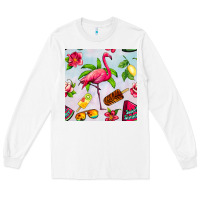 White sweet summer flamingo seamless pattern Long Sleeve Tee - BundleAndBundleShop