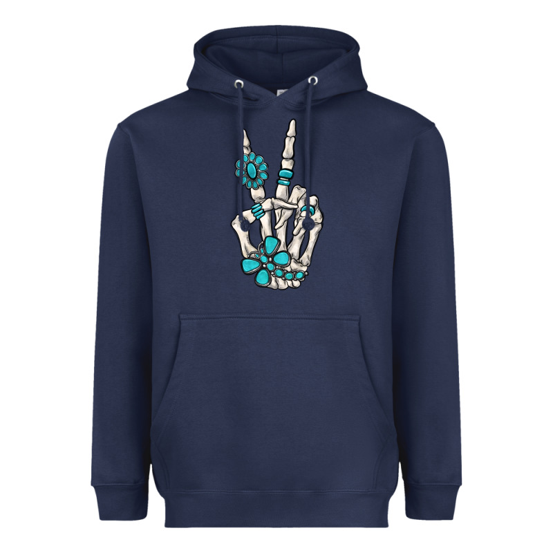 Turquoise Gemstone Skeleton Hand Heavyweight Hoodie by MaliasSmallBusiness | Teevron