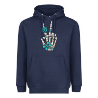 Navy turquoise gemstone skeleton hand Heavyweight Hoodie - MaliasSmallBusiness