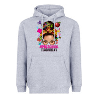 Heather Grey preschool teacher life  messy bun Heavyweight Hoodie - NancyCooperArtShop