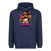 Navy preschool teacher life  messy bun Heavyweight Hoodie - NancyCooperArtShop