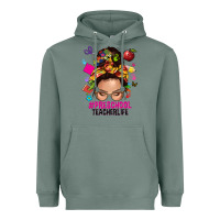 Sage preschool teacher life  messy bun Heavyweight Hoodie - NancyCooperArtShop