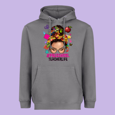 Preschool Teacher Life  Messy Bun Heavyweight Hoodie Designed By Nancycooperartshop