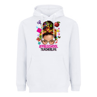 White preschool teacher life  messy bun Heavyweight Hoodie - NancyCooperArtShop