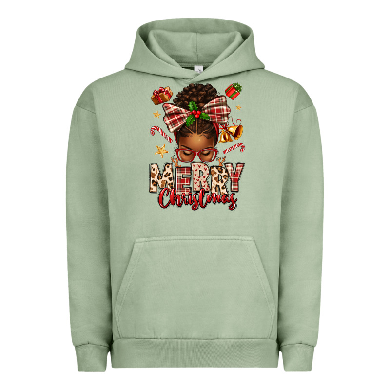 Merry Christmas Afro Messy Bun Urban Hoodie by texasbilliewilder | Teevron