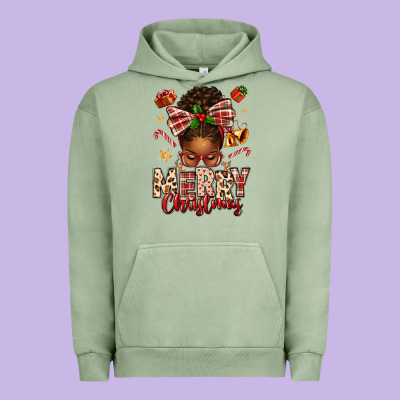 Merry Christmas Afro Messy Bun Urban Hoodie Designed By Texasbilliewilder