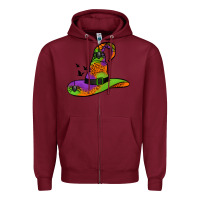 Burgundy Witch Hat With Spiders Zipper Hoodie - Jasminsmagicworld