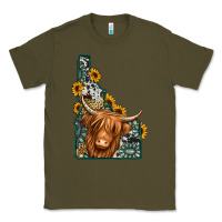 Army Green idaho map long haired cow Classic Tee - Jasminsmagicworld